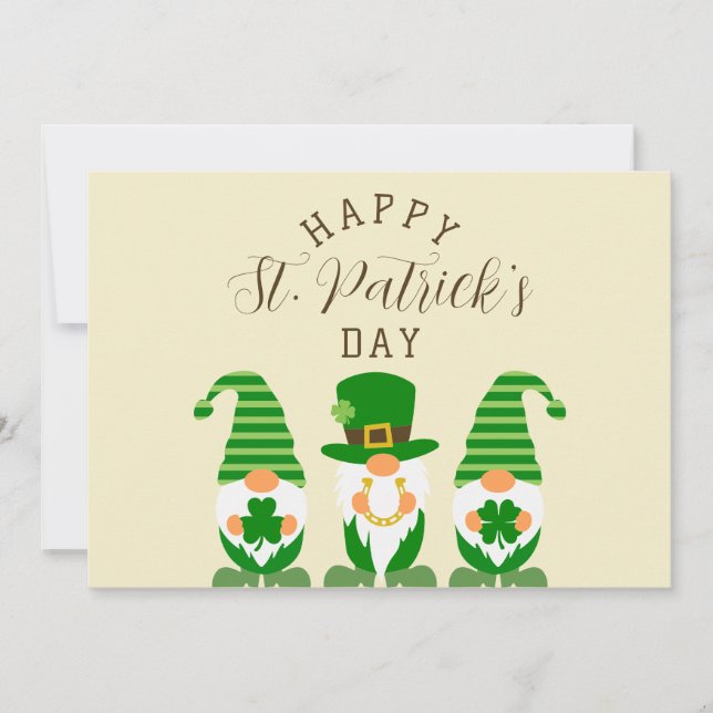 Cartes Pour Fêtes Annuelles Jolis Gnomes Verts Joyeux Jour de la Saint-Patrick (Devant)