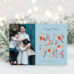 Cartes Pour Fêtes Annuelles Jolis oiseaux rouges-gorges bleus et rouges pour l