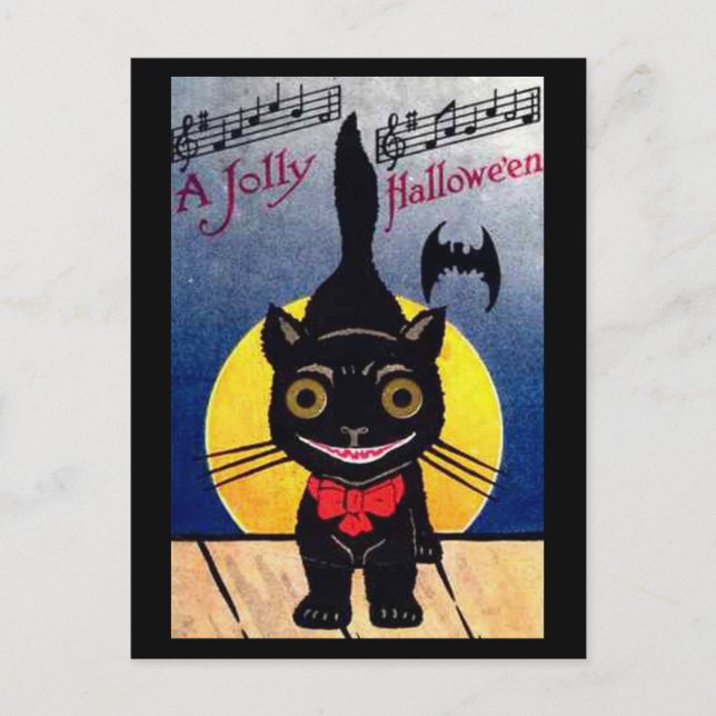 Cartes Pour Fêtes Annuelles Jolly Halloween Chat et chauve-souris (Devant)