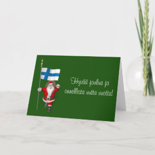 Cartes Pour Fêtes Annuelles Jolly Santa Claus Avec Drapeau De Finlande