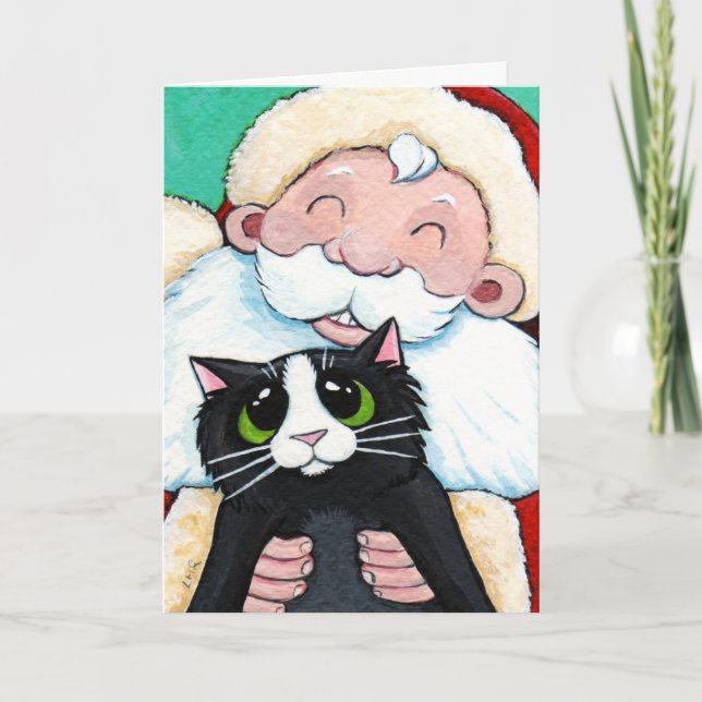 Cartes Pour Fêtes Annuelles Jolly Santa Claus et Black Cat Christmas Card (Devant)