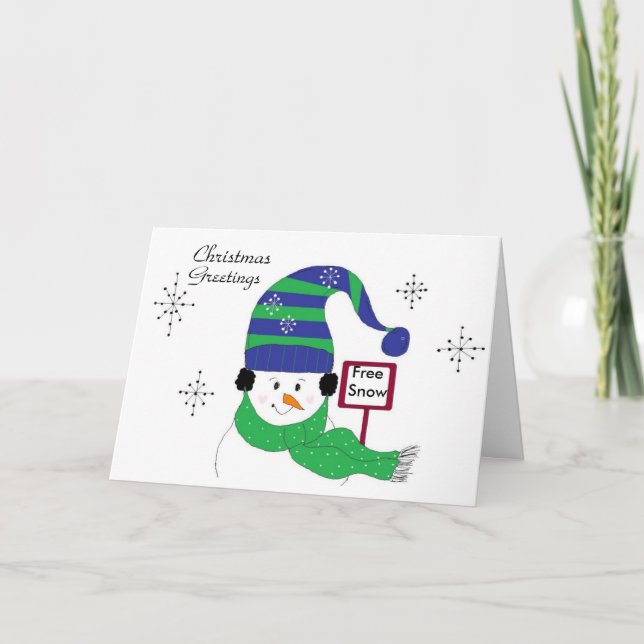 Cartes Pour Fêtes Annuelles Jolly Snowman avec Casquette rayé (Devant)