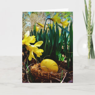 Cartes Pour Fêtes Annuelles Jonquilles jaunes et un oeuf de pâques jaune