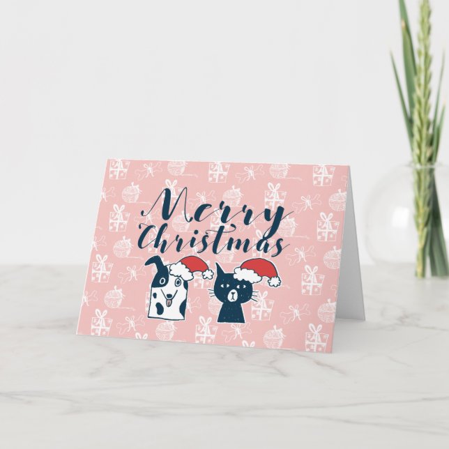 Cartes Pour Fêtes Annuelles Jote Père Noël Chien & Chat Illustration Noël (Devant)