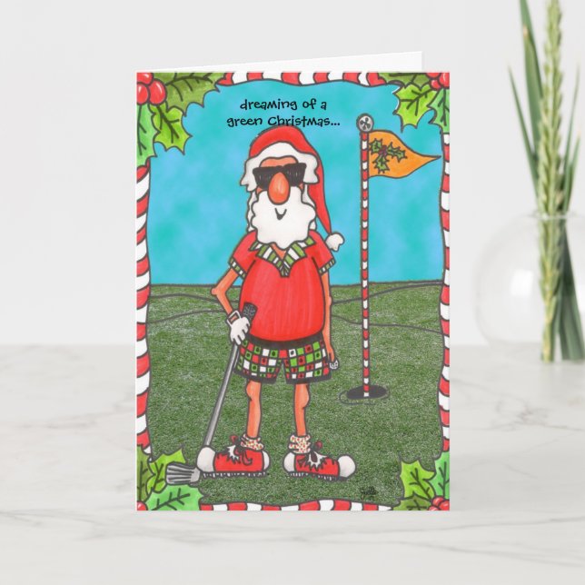 Cartes Pour Fêtes Annuelles Jouer au golf de Père Noël (Devant)