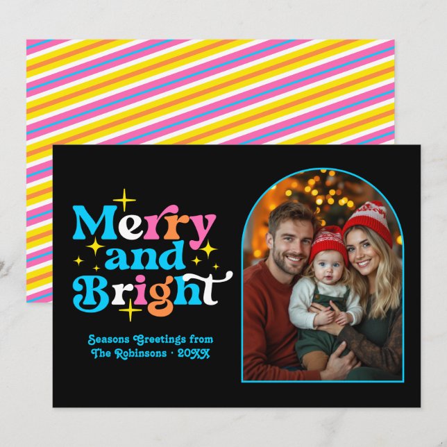 Cartes Pour Fêtes Annuelles Jouer Pop Art moderne Noël Famille Photo (Devant / Derrière)
