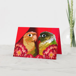 Cartes Pour Fêtes Annuelles Jouer Vert Couple Conure En Amour Rouge 2 Paire Oi