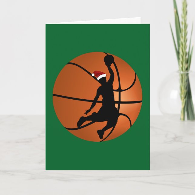 Cartes Pour Fêtes Annuelles Joueur de basket-ball de Noël sur le basket-ball (Devant)