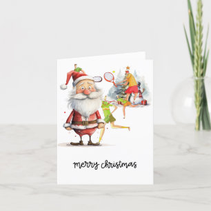 Cartes Pour Fêtes Annuelles Joueur de tennis derrière le Père Noël