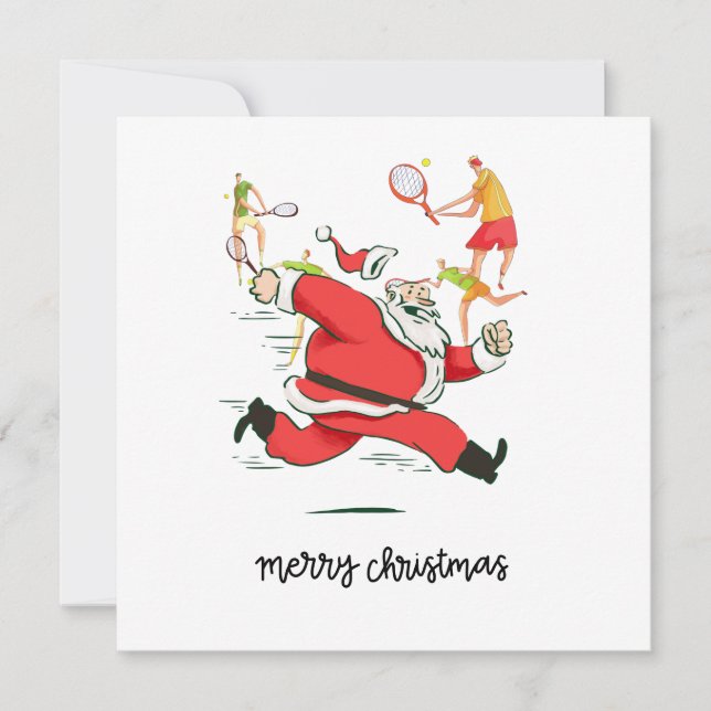 Cartes Pour Fêtes Annuelles Joueur de tennis derrière le Père Noël (Devant)