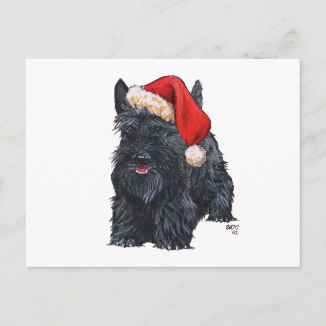 Cartes Pour Fêtes Annuelles Joueur écossais Terrier Père Noël (Devant)