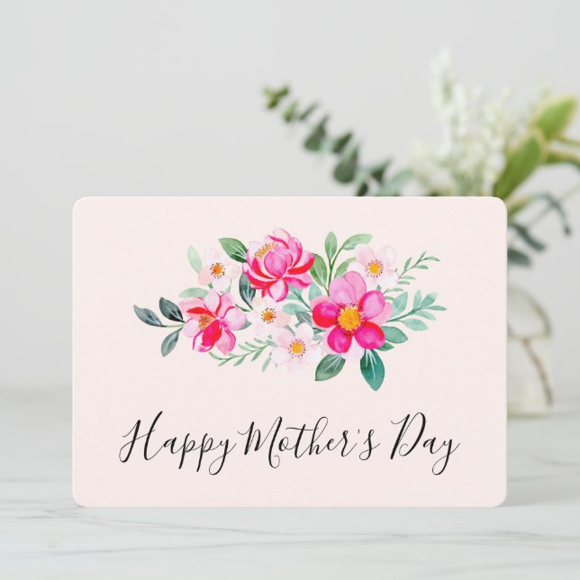 Cartes Pour Fêtes Annuelles Joueuse Jolie Fleur rose Bouquet Fête des Mères (Debout devant)