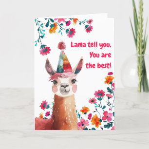 Cartes Pour Fêtes Annuelles Jour d'amitié Cute Lama aux fleurs roses