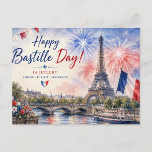 Cartes Pour Fêtes Annuelles Jour de la Bastille Tour Eiffel Seine feux d'artif