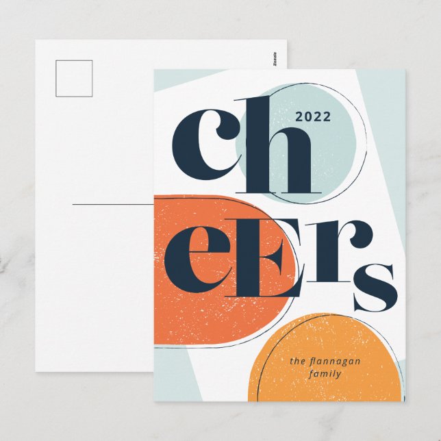 Cartes Pour Fêtes Annuelles Jour de l'An Abstrait Orange Seafoam (Devant / Derrière)