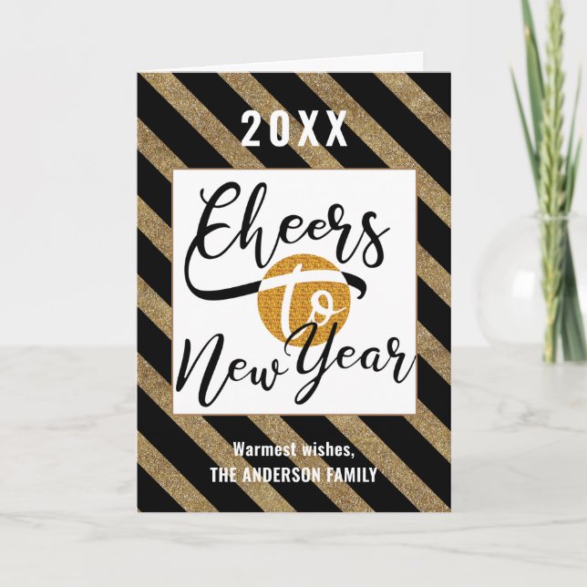 Cartes Pour Fêtes Annuelles Jour De L'An Script Moderne Festive Gold Chic (Devant)