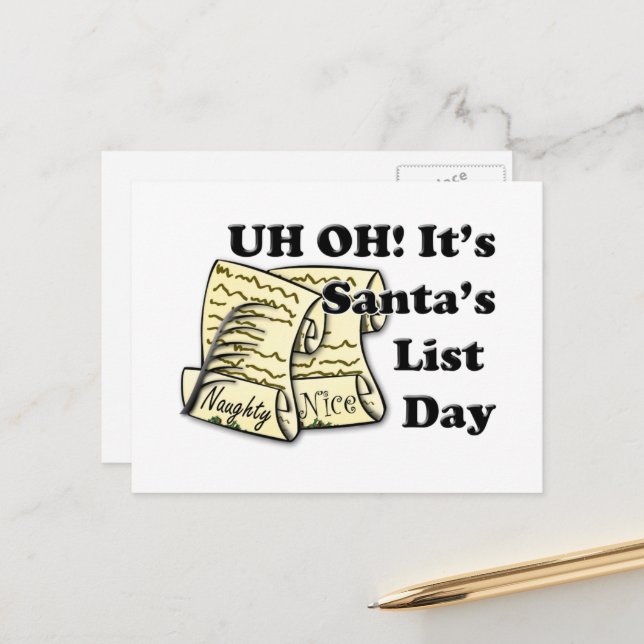 Cartes Pour Fêtes Annuelles Jour de liste père Noël (Devant/Arrière en situation)