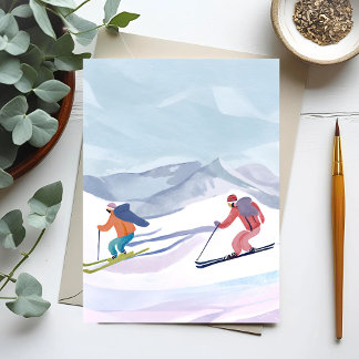 Cartes Pour Fêtes Annuelles Jour de ski | Montagne d'hiver à l'aquarelle