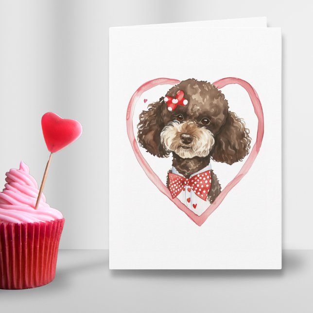 Cartes Pour Fêtes Annuelles Jour des canicules de mignonne Valentines Chien Ma (Poodle heart Valentines day watercolor folded card for cute dog mom parent or couple in love gift )