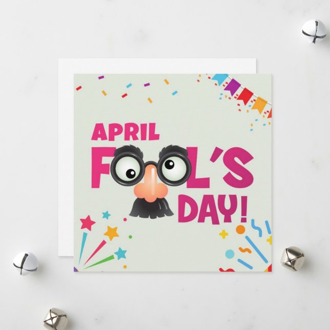Cartes Pour Fêtes Annuelles Jour des fous d'avril rose (Devant/Arrière en situation)
