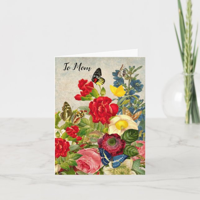 Cartes Pour Fêtes Annuelles Jour des mères Jardin oeillets papillons Rose (Devant)