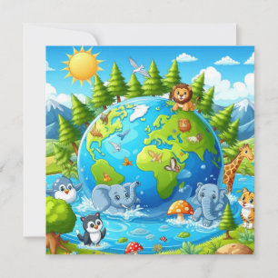 Cartes Pour Fêtes Annuelles Jour des terres heureux - Planète d'eau d'arbre ve
