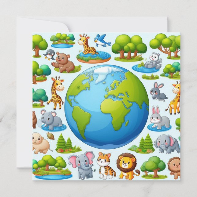 Cartes Pour Fêtes Annuelles Jour des terres heureux - Planète d'eau d'arbre ve (Devant)