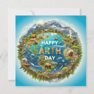 Cartes Pour Fêtes Annuelles Jour des terres heureux - Planète d'eau d'arbre ve