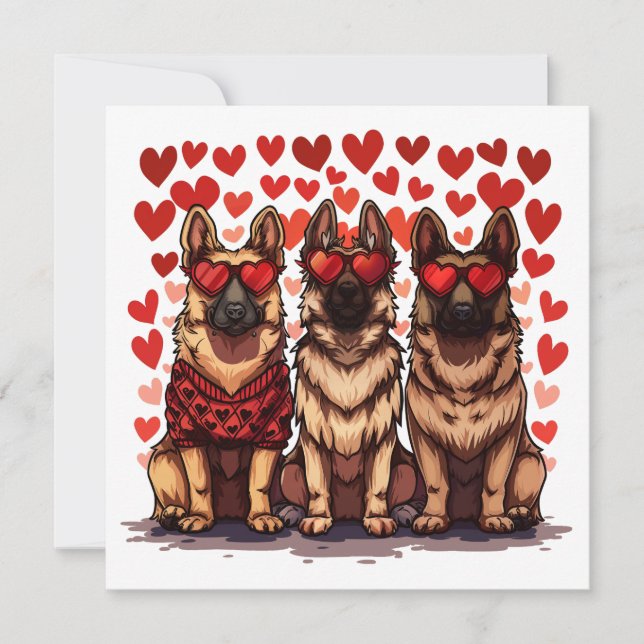 Cartes Pour Fêtes Annuelles Jour des Valentines Chiens bergers allemands (Devant)