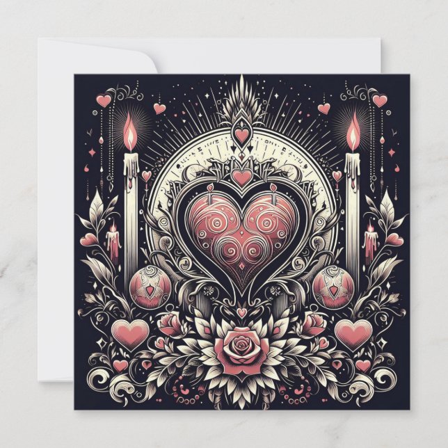 Cartes Pour Fêtes Annuelles Jour des Valentines du coeur gothique (Devant)