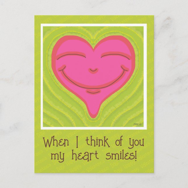 Cartes Pour Fêtes Annuelles Jour des Valentines du Coeur Rose et Souriant (Devant)