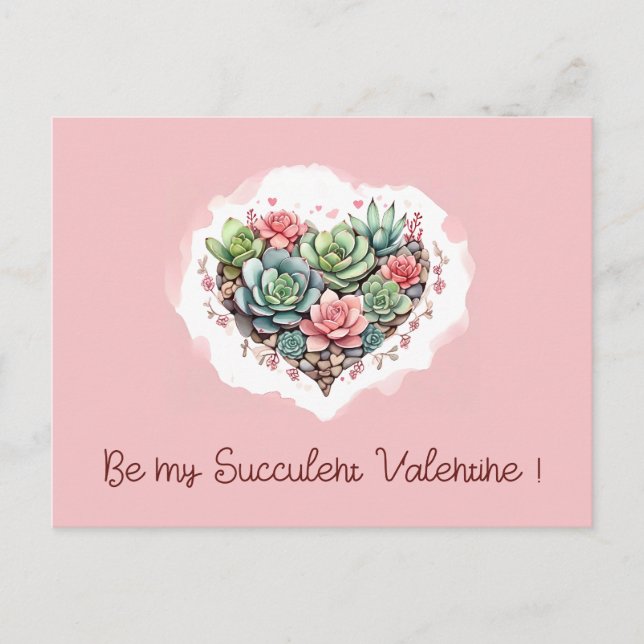 Cartes Pour Fêtes Annuelles Jour des Valentines du Coeur Succulent Rose Cute (Devant)