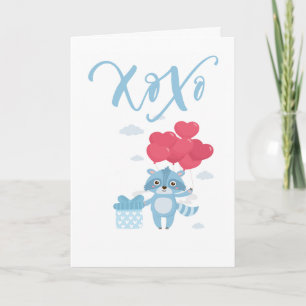 Cartes Pour Fêtes Annuelles Jour Des Valentines Du Raccoon Xoxo Et Des Ballons