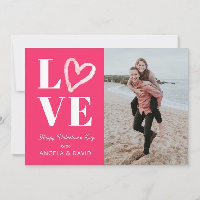 Cartes Pour Fêtes Annuelles Jour des Valentines moderne Couples Coeur rose (Devant)