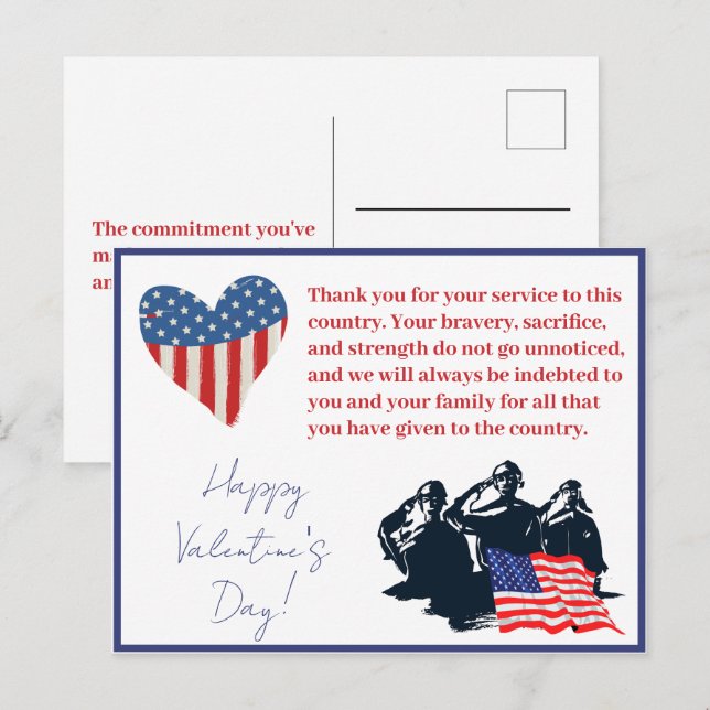 Cartes Pour Fêtes Annuelles Jour des Valentines patriotique Armée de soldat mi (Devant / Derrière)