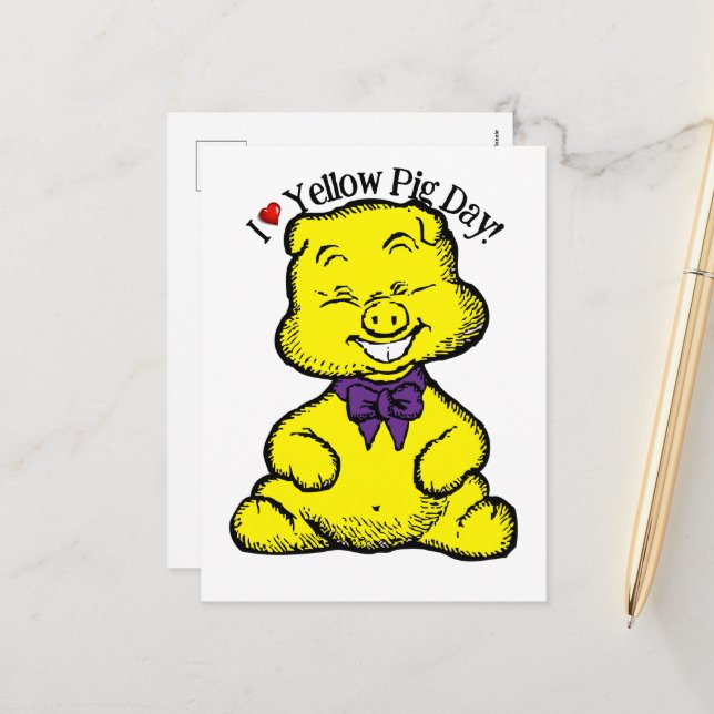 Cartes Pour Fêtes Annuelles Jour du Cochon Jaune (Devant/Arrière en situation)