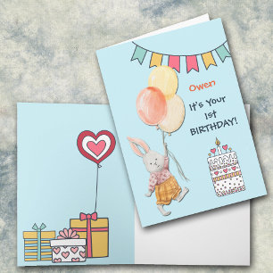 Cartes Pour Fêtes Annuelles Jour du premier anniversaire du lapin mignon et de