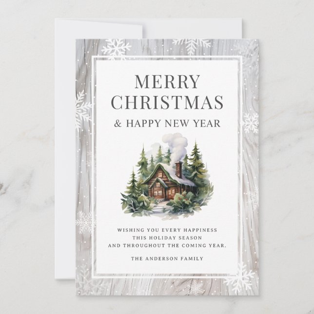 Cartes Pour Fêtes Annuelles Journal Cabine Joyeux Noël Snowflakes Bois rustiqu (Devant)