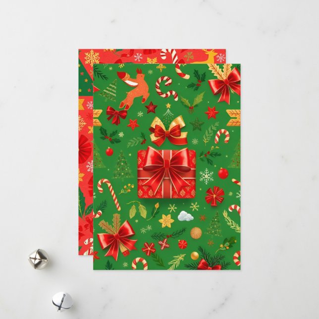 CARTES POUR FÊTES ANNUELLES JOURNÉE DE NOËL ROUGE ET VERT (Devant/Arrière en situation)
