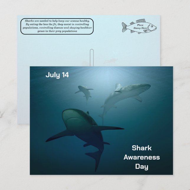 Cartes Pour Fêtes Annuelles Journée de sensibilisation au requin - 14 juillet  (Devant / Derrière)