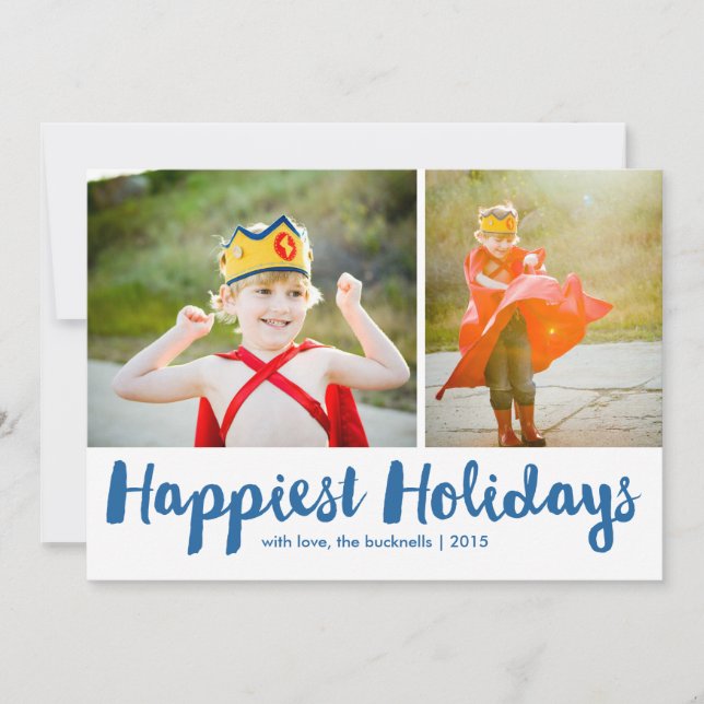 Cartes Pour Fêtes Annuelles Jours fériés bleu Script photo de Noël (Devant)