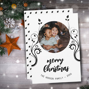 Cartes Pour Fêtes Annuelles Jovely Family Photo Black Foliage Joyeux Noël