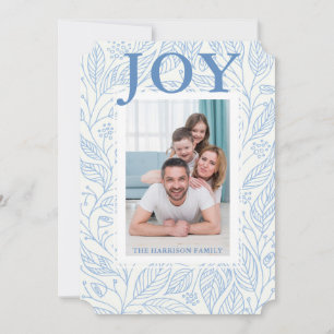 Cartes Pour Fêtes Annuelles Joy Blue White Floral Photo personnalisée