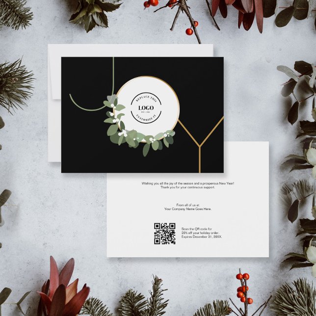 Cartes Pour Fêtes Annuelles Joy Business Logo Happy Holidays Code QR Offre (Special QR code website offer Holiday Company greeting card.)