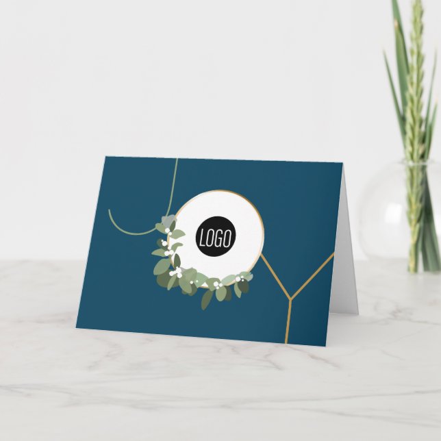 Cartes Pour Fêtes Annuelles Joy Business Votre Logo Joyeux Vacances Bleu (Devant)
