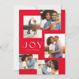 Cartes Pour Fêtes Annuelles Joy cinq photo collage moderne rouge Noël