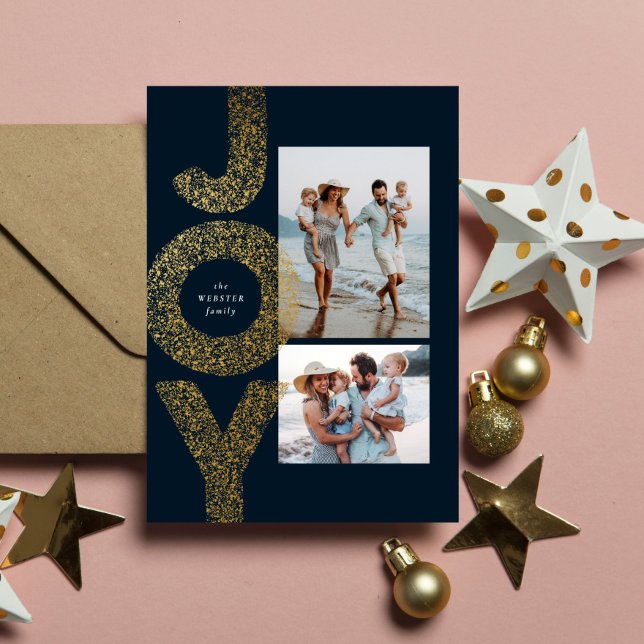 Cartes Pour Fêtes Annuelles Joy deux photo Noël fausse marine or (Créateur téléchargé)