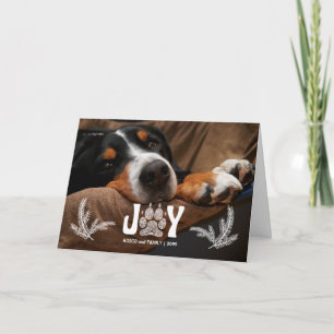 Cartes Pour Fêtes Annuelles Joy Dog Empreinte de patte et Pines Horz Photo