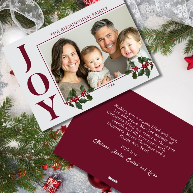 Cartes Pour Fêtes Annuelles JOY Family Photo Red Flat Holiday Card (Créateur téléchargé)