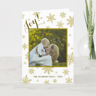 Cartes Pour Fêtes Annuelles Joy Festive Gold Snowflakes sur blanc non spécifiq